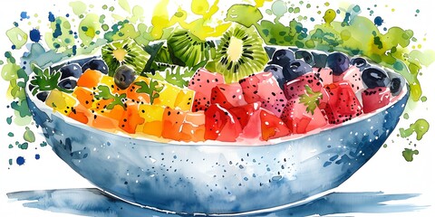 Wall Mural - bowl of fruit is painted in watercolor