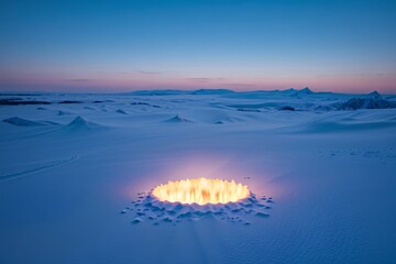 Wall Mural - A stunning hearth in the middle of a tranquil frozen lake covered in white.