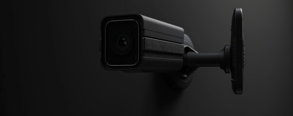 Security futuristic smart camera mounted on wall of company building, banner. Generative Ai.