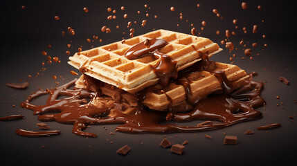 Wall Mural - Crispy Wafer with Chocolate Splash - 3D Illustration with Clipping Path for Designers and Advertising Needs