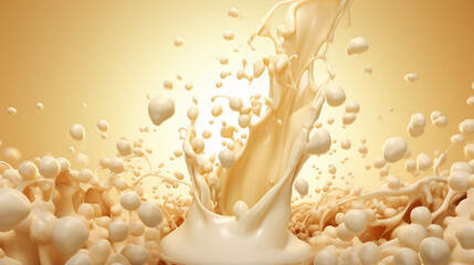 Wall Mural - Whirlwind of Soy: 3D Rendering of Soy Milk Pouring and Splashing in Tornado Shape Against Soy Beans Background. Stock Illustration.