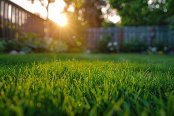 A sunny day with bright sunlight shining down on lush green grass