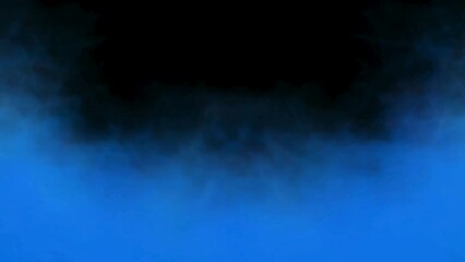 Wall Mural - Blue smoke moving on black background. Abstract fog floating, Natural smoke overlay effect. Gas steam motion design, Slow motion shot