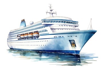 A cruise ship clipart, travel element, watercolor illustration, isolated on white background