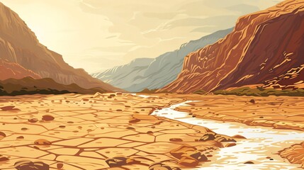 Illustration of a dry riverbed symbolizing water scarcity from global warming