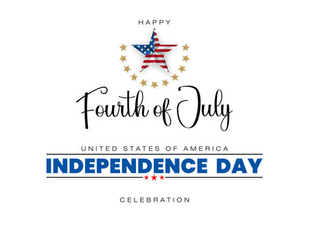 Holiday design, background with  handwriting texts and national flag colors for Fourth of July, American Independence day, celebration; Vector illustration.
