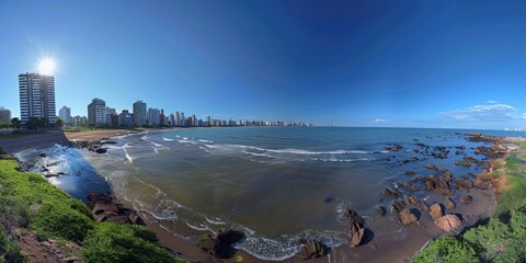 Poster - Pocitos Beach in Montevideo Uruguay skyline panoramic view