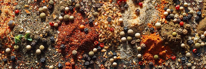 Aufkleber - A variety of spices are spread out on a kitchen counter, ready for grilling. The mix includes paprika, black pepper, garlic powder, and dried herbs. Generative AI