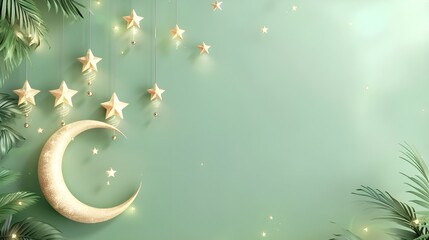 Card. Eid mubarak, Eid al Adha banner. Holiday Horizontal cartoon banner with copy space.