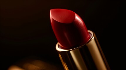 Wall Mural - a red lipstick is in a gold tube on a black background