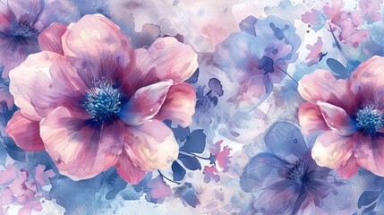 Wall Mural - Watercolor flower that is suitable for fabric greeting card wallpaper and packaging