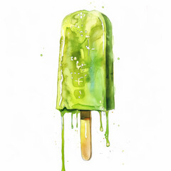 Poster - Illustration of a Refreshing Green Popsicle Melting on a Sunny Day in Watercolor, Isolated on White