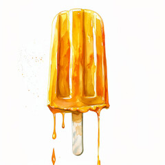 Poster - Vibrant Orange Popsicle Dripping on a Sunny Day   Watercolor Illustration