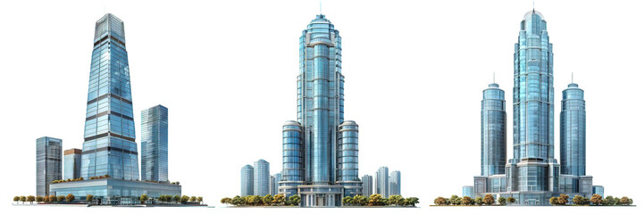 skyscraper isolated on transparent background ,glass skyline building ,generative ai