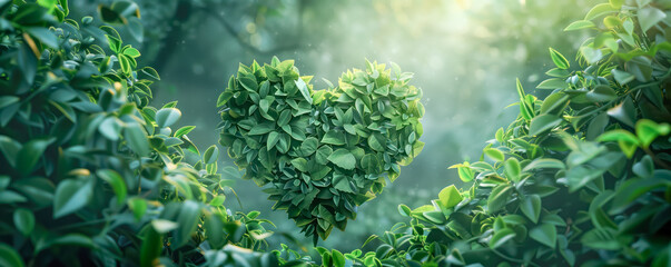 Wall Mural - heart shaped of leaves in the forest, nature love concept 