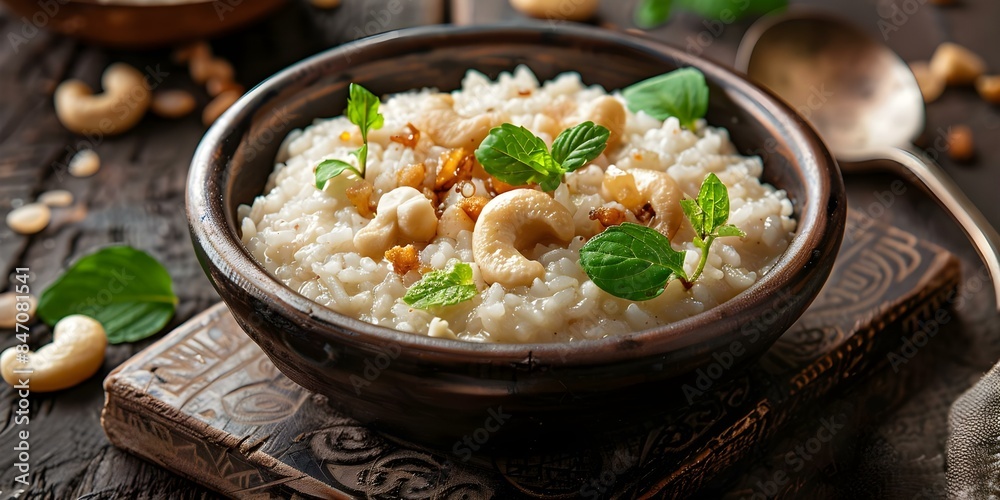 Indian rice pudding made with milk sugar and rice served in a bowl ...