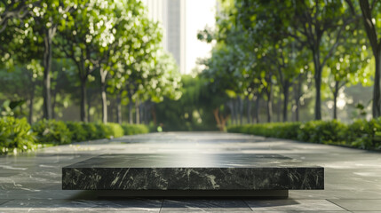 Wall Mural - Modern Stone Platform in Lush Urban Park - Generative AI