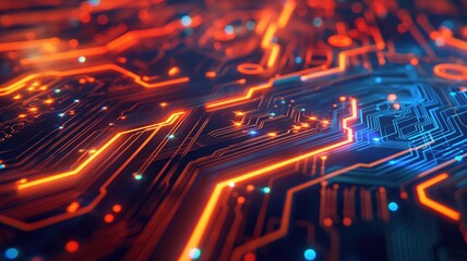 Poster - Futuristic circuit board background with glowing lines.