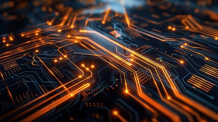 Poster - Futuristic circuit board background with glowing lines.