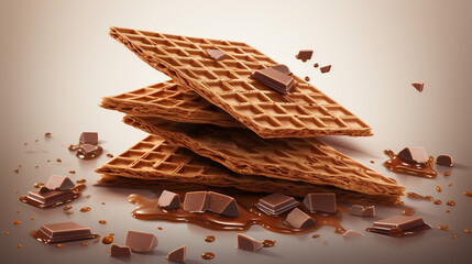 Wall Mural - Crispy Wafer with Chocolate Splash - 3D Illustration with Clipping Path for Design Projects