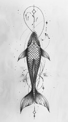 Canvas Print - A black and white drawing of a fish