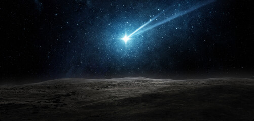 Wall Mural - falling meteorite, asteroid, comet in the starry sky. elements of this image furnished by nasa.