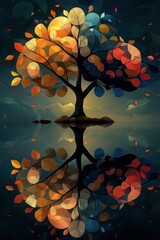 Wall Mural -  Collage of abstract tree designs with forest backgrounds