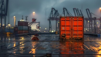 Poster - Cargo container in port at dusk