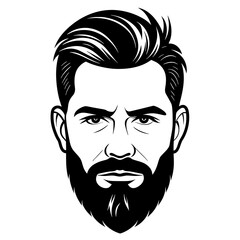 A young man's head without shoulders, with a beautiful beard vector silhouette