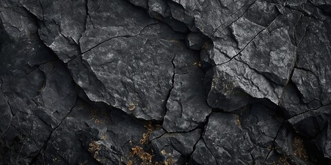 Textured Black Rock Surface with Glittering Mineral Deposits Evoking Raw Natural Beauty