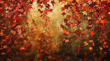 Poster - Autumn themed backdrop with cascading leaves