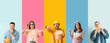 © Pixel-Shot - Group of young people with tasty fast food on color background