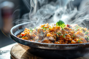 Wall Mural - Steaming dish of vegetable stew with chives