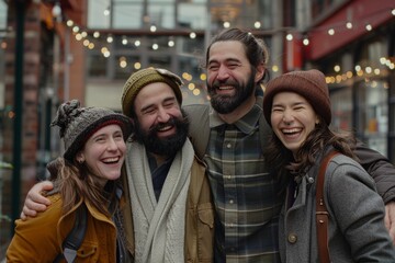 Sticker - Portrait of a group of friends having fun on the street.