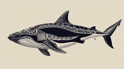 Canvas Print - A black and white drawing of a shark