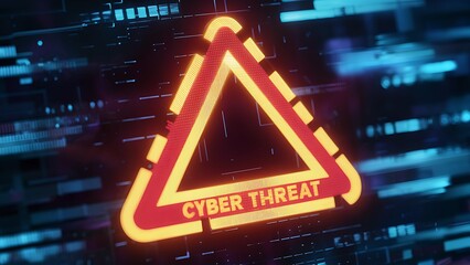 Wall Mural - holographic warning triangle for cyber threat glowing red yellow digital textures signs dark background defense