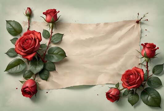 beautiful colorful red roses with empty blank