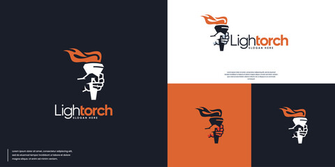 hand holding torch logo, victory symbol, logo design template.