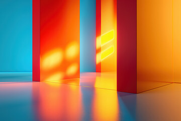Poster - Minimalist yellow light passing through walls in modern interior