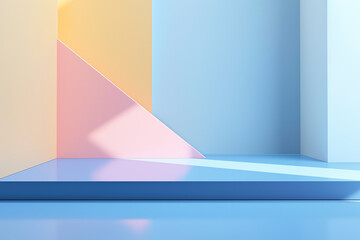 Poster - Empty blue stage with pastel colored walls in studio