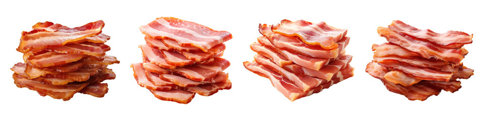 Wall Mural - Collection set of cooked bacon slices isolated on transparent background