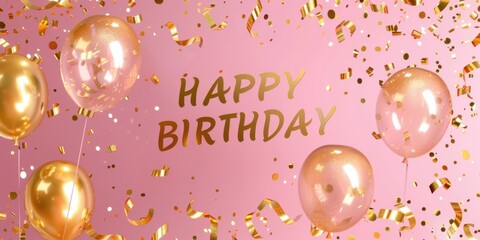 Wall Mural - Experience the joy of celebration with our elegant birthday card features golden balloons and confetti, creating an atmosphere filled with excitement for your special day Generative AI