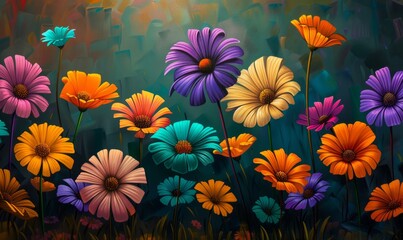 Wall Mural - Oil-painted Garden - Colorful flowers