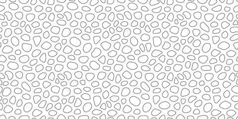 Fototapete - Stones monochrome seamless pattern. Abstract geometric smooth rounded shapes vector illustration. Outline effect bubbles repeated background. Black and white colors. Simple random pebbles and rocks