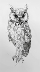 Poster - A black and white drawing of an owl