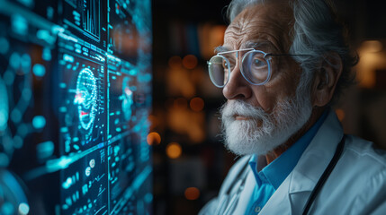 Aufkleber - A doctor examines a holographic display of medical data, showcasing the potential of technology in healthcare.