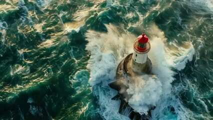 Canvas Print - Lighthouse is in middle of large wave