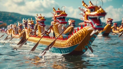 Wall Mural - Dragon boat race. Concept Dragon boat race. Concept of Teamwork, Cultural Tradition, and Exciting Water Competitions. Year of dragon.