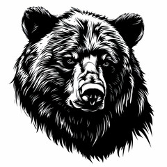 Wall Mural - A black and white drawing of a bear 's head