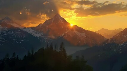 Wall Mural - Sun is setting behind mountain range